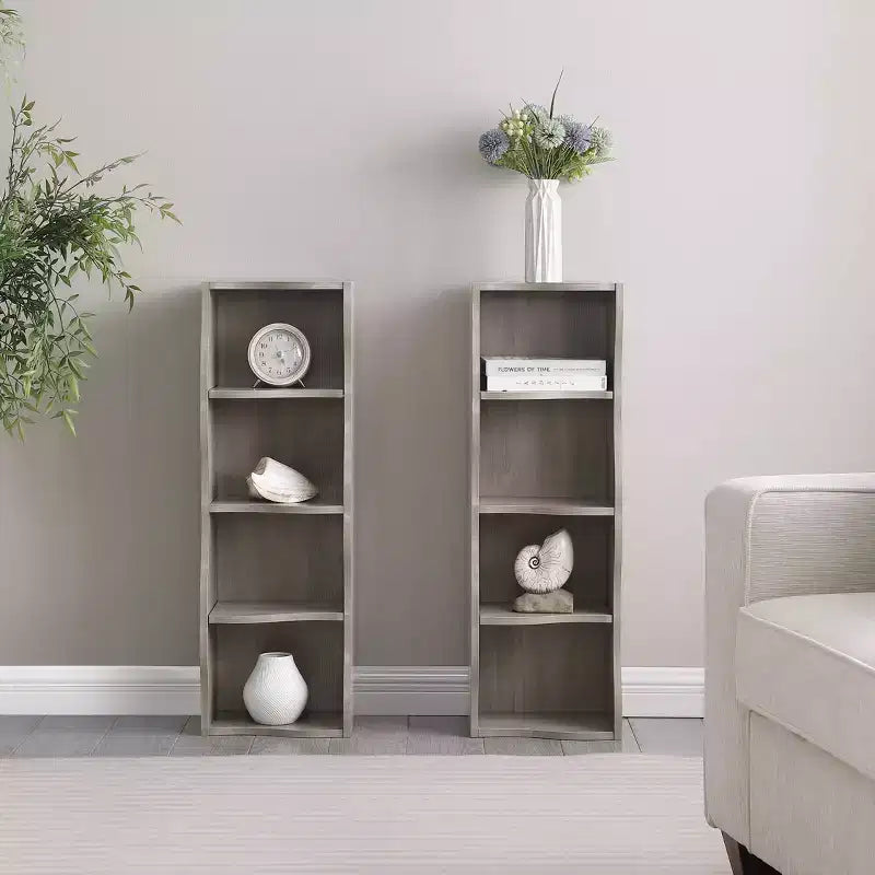 Étagère réglable à 8 niveaux MAYEERTY, vitrine, bibliothèque ultra-mince avec un motif de bordure ondulée pour salon Gris