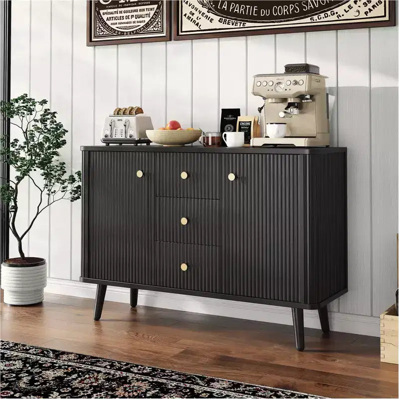 COZONY 47 Modern Fluted Sideboard Buffet Cabinet, 3 Drawers, Slim Storage Cabinet, Wood Coffee Bar Station for Dining Room, Living Room