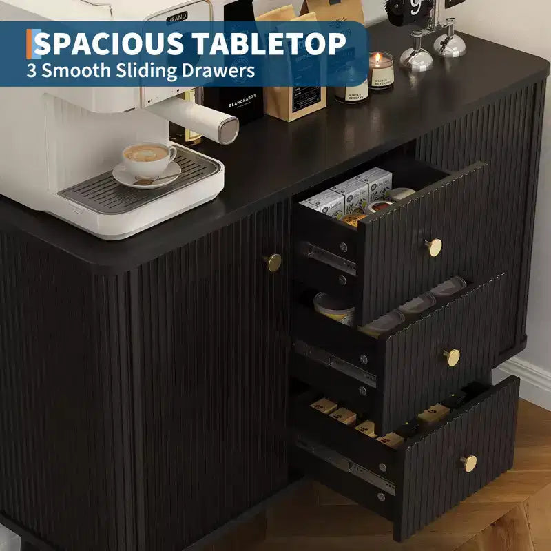 COZONY 47 Modern Fluted Sideboard Buffet Cabinet, 3 Drawers, Slim Storage Cabinet, Wood Coffee Bar Station for Dining Room, Living Room