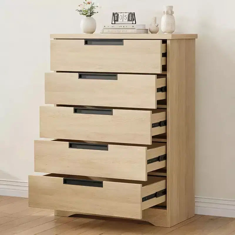 5 Wooden Drawer Dresser for Bedroom, Small Oak Dresser, Modern Minimalist Store with Built in Handles Design for Living Room, Bedroom, Entryway