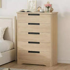 5 Wooden Drawer Dresser for Bedroom, Small Oak Dresser, Modern Minimalist Store with Built in Handles Design for Living Room, Bedroom, Entryway