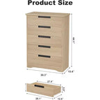 5 Wooden Drawer Dresser for Bedroom, Small Oak Dresser, Modern Minimalist Store with Built in Handles Design for Living Room, Bedroom, Entryway