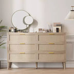 COZONY 6-Drawer Storage Chest w/ Golden Handles Natural Rattan Design for Bedroom, Living Room & Entryway