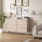 COZONY Commode à 6 tiroirs avec poignées dorées, design en rotin naturel pour chambre, salon et entrée