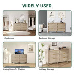 COZONY Commode à 6 tiroirs avec poignées dorées, design en rotin naturel pour chambre, salon et entrée