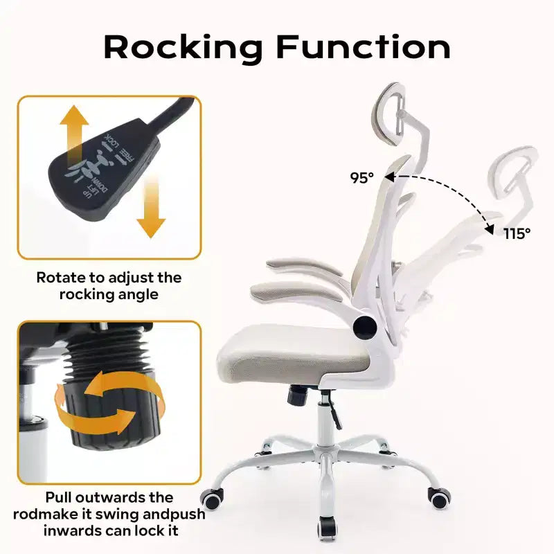 Chaise de bureau ergonomique avec accoudoirs relevables et support lombaire – Chaise de jeu à assise large pour bureau/chambre/domicile