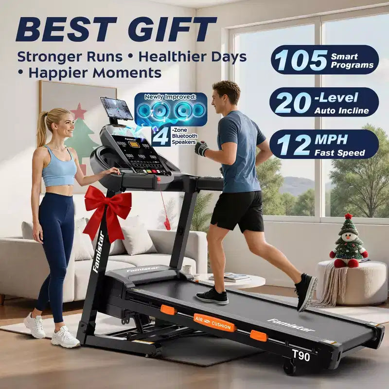Tapis de course 5.0 CV avec inclinaison 20 %, capacité 180 kg, pliable pour la maison, vitesse maximale 19 km/h, 105 programmes, absorption des chocs