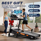 Tapis de course 5.0 CV avec inclinaison 20 %, capacité 180 kg, pliable pour la maison, vitesse maximale 19 km/h, 105 programmes, absorption des chocs