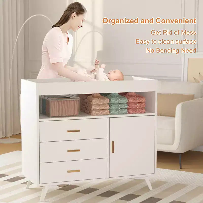 Dresser with Changing Table, Changing Table Dresser with 3 Drawers, Toddler Changing Station