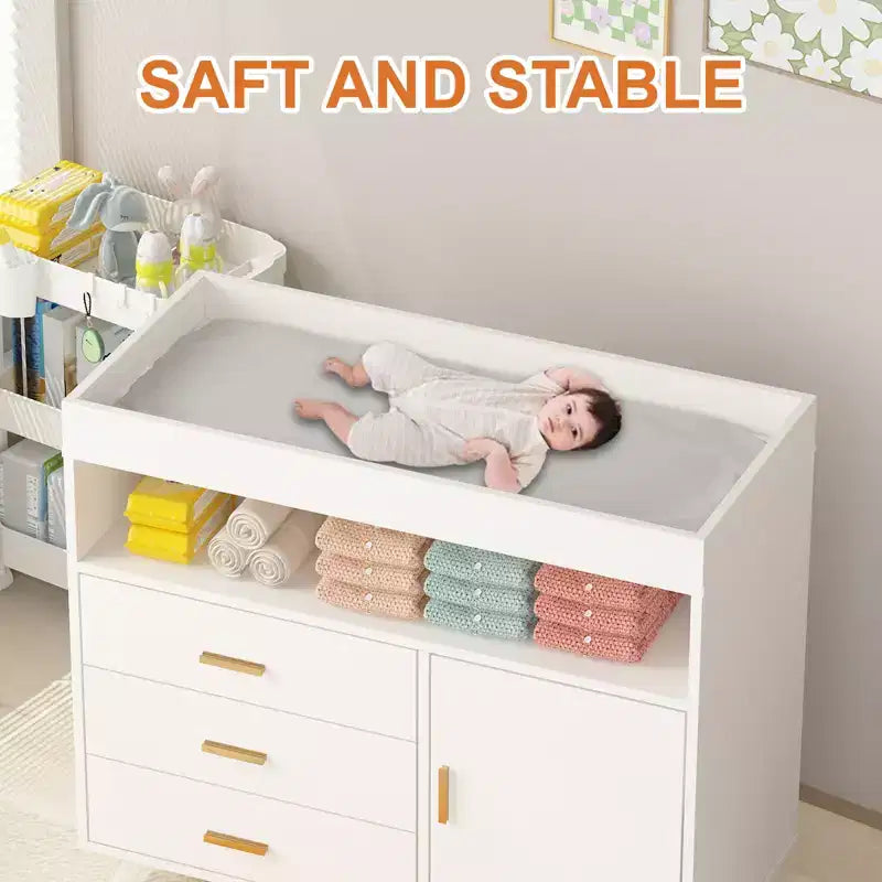Dresser with Changing Table, Changing Table Dresser with 3 Drawers, Toddler Changing Station