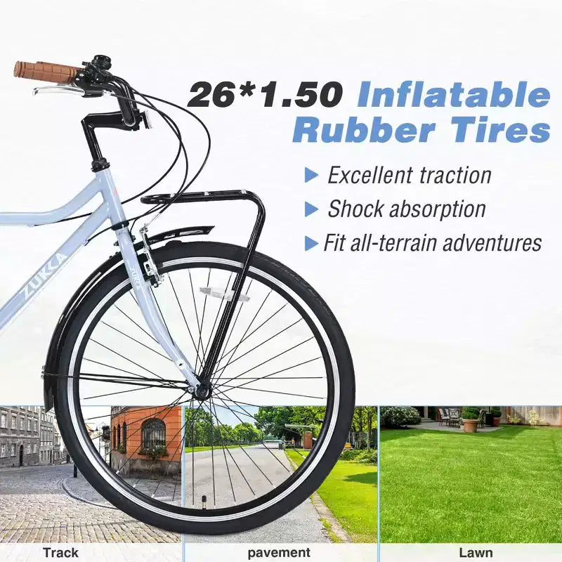 Vélo Cruiser Vintage 24/26 pouces pour hommes et femmes, vélo de ville monocycle/7 vitesses avec porte-bagages arrière, plusieurs couleurs