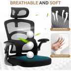 Chaise de bureau ergonomique à dossier haut en maille avec appui-tête réglable, chaise de bureau pivotante à roulettes pour la maison et la salle de jeux