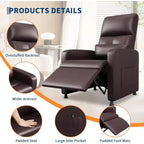 PU Leather Recliner Chair with Massage and Heat with Massage Function with Lumbar Support, Adjustable Push Back, Wide Arm