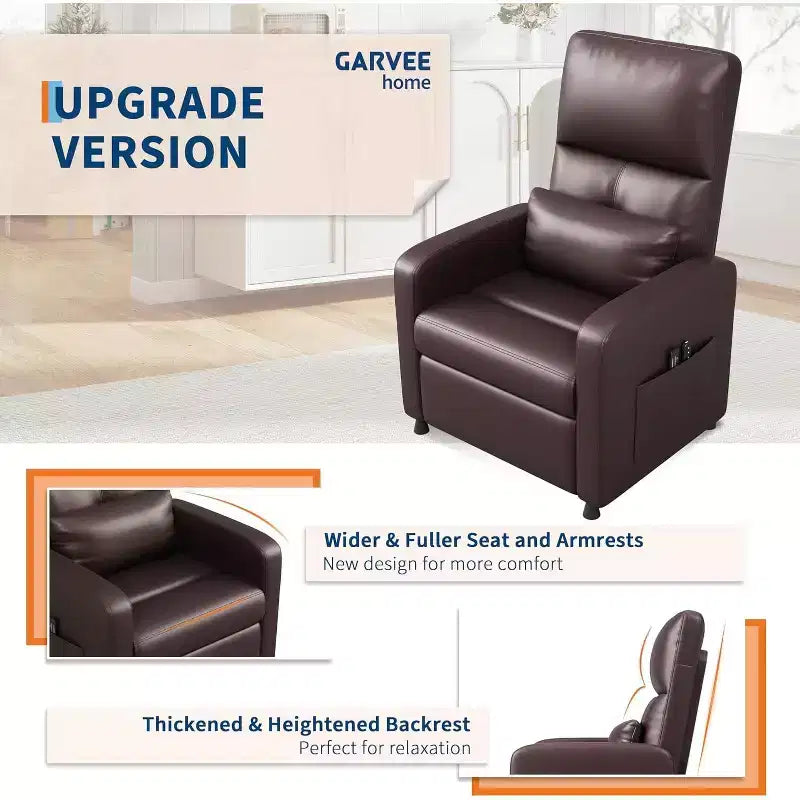 PU Leather Recliner Chair with Massage and Heat with Massage Function with Lumbar Support, Adjustable Push Back, Wide Arm