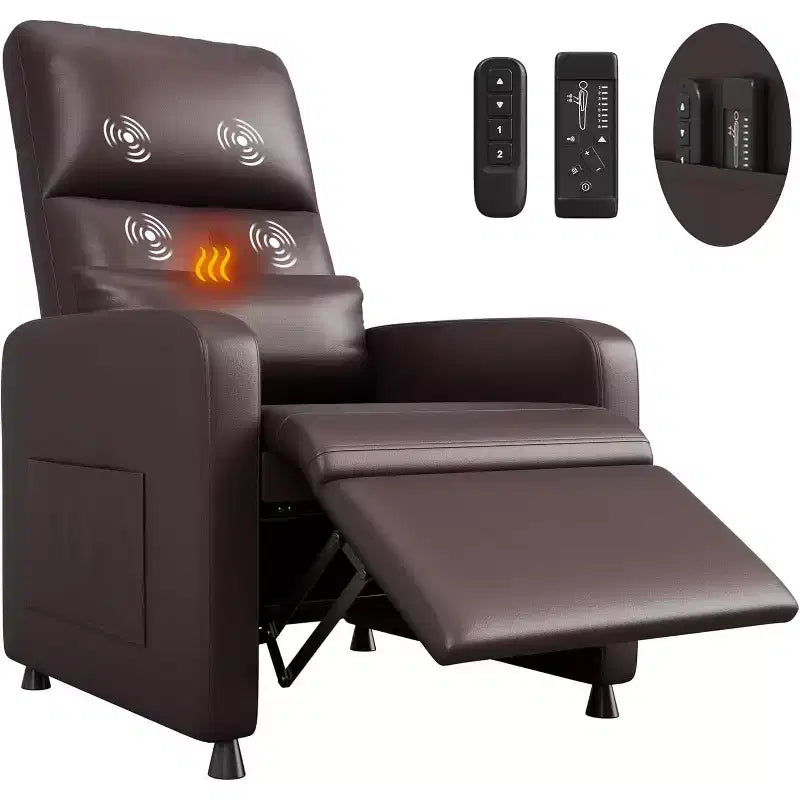 PU Leather Recliner Chair with Massage and Heat with Massage Function with Lumbar Support, Adjustable Push Back, Wide Arm