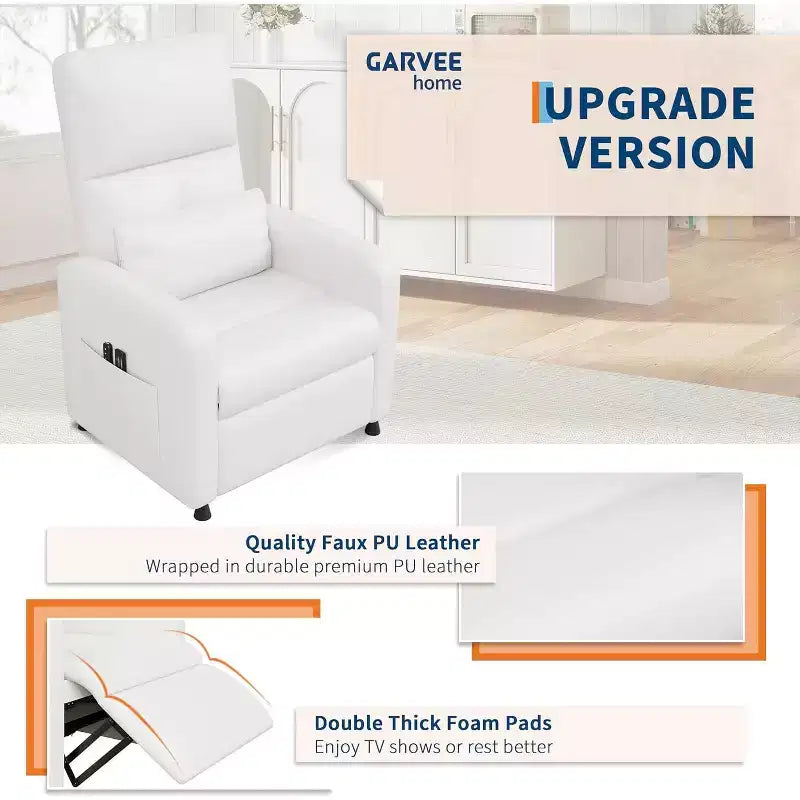 PU Leather Recliner Chair with Massage and Heat with Massage Function with Lumbar Support, Adjustable Push Back, Wide Arm