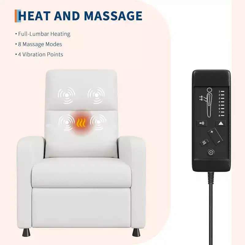 PU Leather Recliner Chair with Massage and Heat with Massage Function with Lumbar Support, Adjustable Push Back, Wide Arm