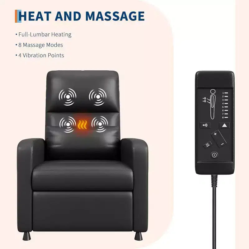 PU Leather Recliner Chair with Massage and Heat with Massage Function with Lumbar Support, Adjustable Push Back, Wide Arm