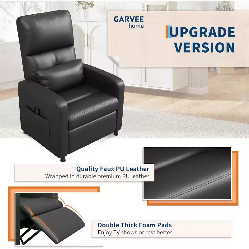 PU Leather Recliner Chair with Massage and Heat with Massage Function with Lumbar Support, Adjustable Push Back, Wide Arm