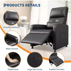 PU Leather Recliner Chair with Massage and Heat with Massage Function with Lumbar Support, Adjustable Push Back, Wide Arm