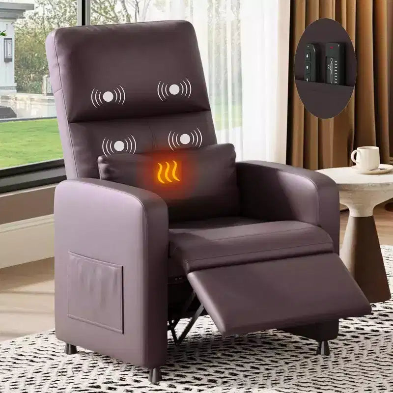 PU Leather Recliner Chair with Massage and Heat with Massage Function with Lumbar Support, Adjustable Push Back, Wide Arm