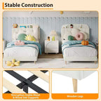 GustoWave Full Size Upholstered Platform Bed Frame with Storage Headboard & Bookshelf for Kids or Teens