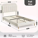 GustoWave Full Size Upholstered Platform Bed Frame with Storage Headboard & Bookshelf for Kids or Teens