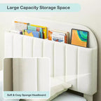 GustoWave Full Size Upholstered Platform Bed Frame with Storage Headboard & Bookshelf for Kids or Teens