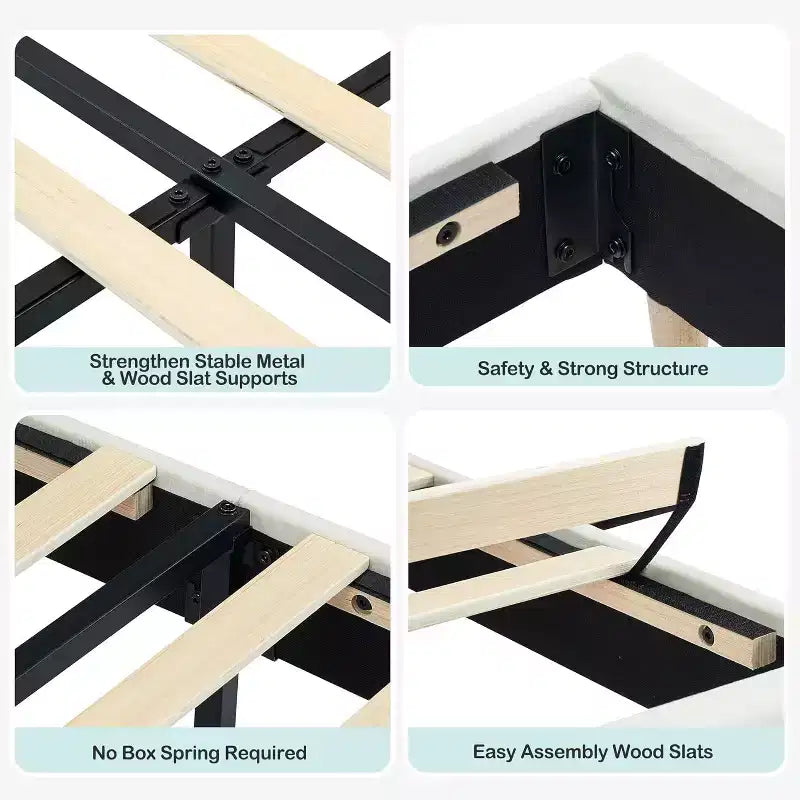 GustoWave Full Size Upholstered Platform Bed Frame with Storage Headboard & Bookshelf for Kids or Teens