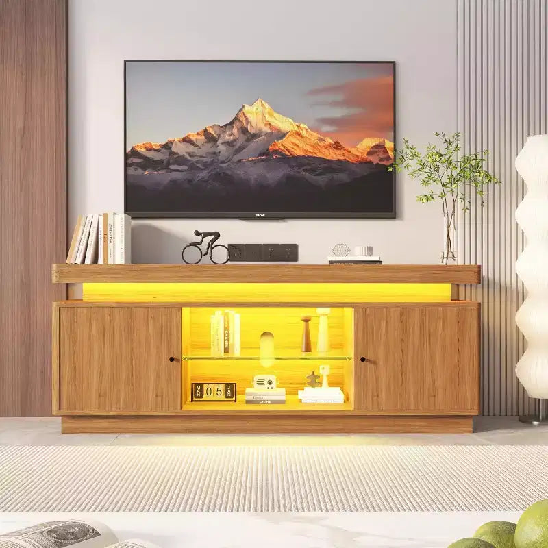 Meuble TV de 160 cm, meuble de divertissement avec rangement et étagère réglable, console média moderne pour salon