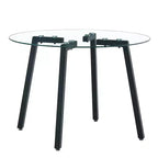 Coffee Table, Modern Minimalist Style Circular Transparent Tempered Glass Table, Tempered Glass Tabletop, Metal Table Legs Black