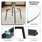 Table basse, Table ronde minimaliste moderne en verre trempé transparent, Plateau de table en verre trempé, Pieds de table en métal noir