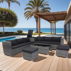 8 Piece Patio Sectional Furniture Sofa Set, Wicker Rattan Outdoor Conversation Sofa with Storage Box, for Balcony, Porch, Backyard, Deck