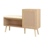 JVNOXK Banc de rangement pour chaussures 2 en 1, meuble à chaussures en rotin PP avec 2 étagères réglables et coussin amovible, armoire de rangement pour chaussures