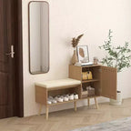 JVNOXK Banc de rangement pour chaussures 2 en 1, meuble à chaussures en rotin PP avec 2 étagères réglables et coussin amovible, armoire de rangement pour chaussures