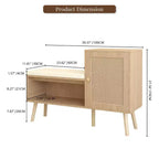 JVNOXK Banc de rangement pour chaussures 2 en 1, meuble à chaussures en rotin PP avec 2 étagères réglables et coussin amovible, armoire de rangement pour chaussures