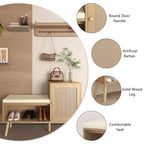 JVNOXK Banc de rangement pour chaussures 2 en 1, meuble à chaussures en rotin PP avec 2 étagères réglables et coussin amovible, armoire de rangement pour chaussures