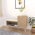 JVNOXK Banc de rangement pour chaussures 2 en 1, meuble à chaussures en rotin PP avec 2 étagères réglables et coussin amovible, armoire de rangement pour chaussures