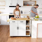 Kitchen Island Cart with Rolling Design, Drop Leaf, 2 Storage Cabinets, 2 Drawers, 3-Tier Spice Racks, and Towel Holder for Home Dining Room