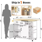 Kitchen Island Cart with Rolling Design, Drop Leaf, 2 Storage Cabinets, 2 Drawers, 3-Tier Spice Racks, and Towel Holder for Home Dining Room
