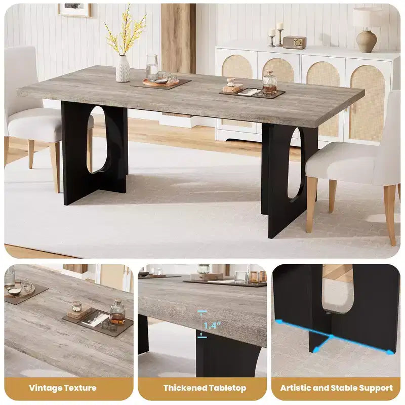 71 Table de salle à manger longue pour 6 à 10 personnes - Table de cuisine avec plateau extra-épaissi et pieds de base robustes, table de dîner rectangulaire moderne