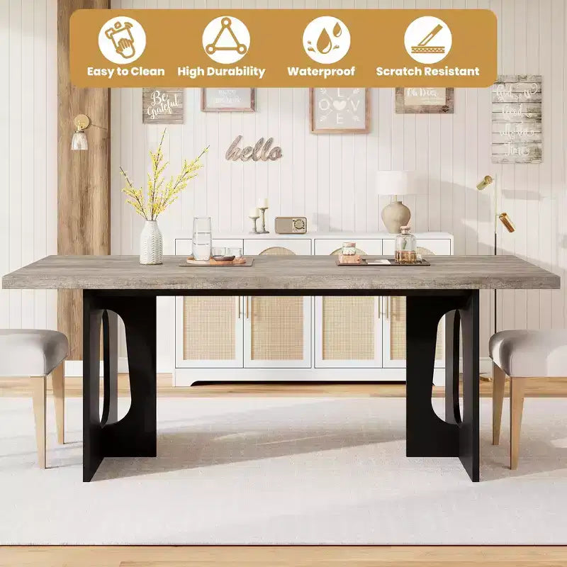 71 Table de salle à manger longue pour 6 à 10 personnes - Table de cuisine avec plateau extra-épaissi et pieds de base robustes, table de dîner rectangulaire moderne