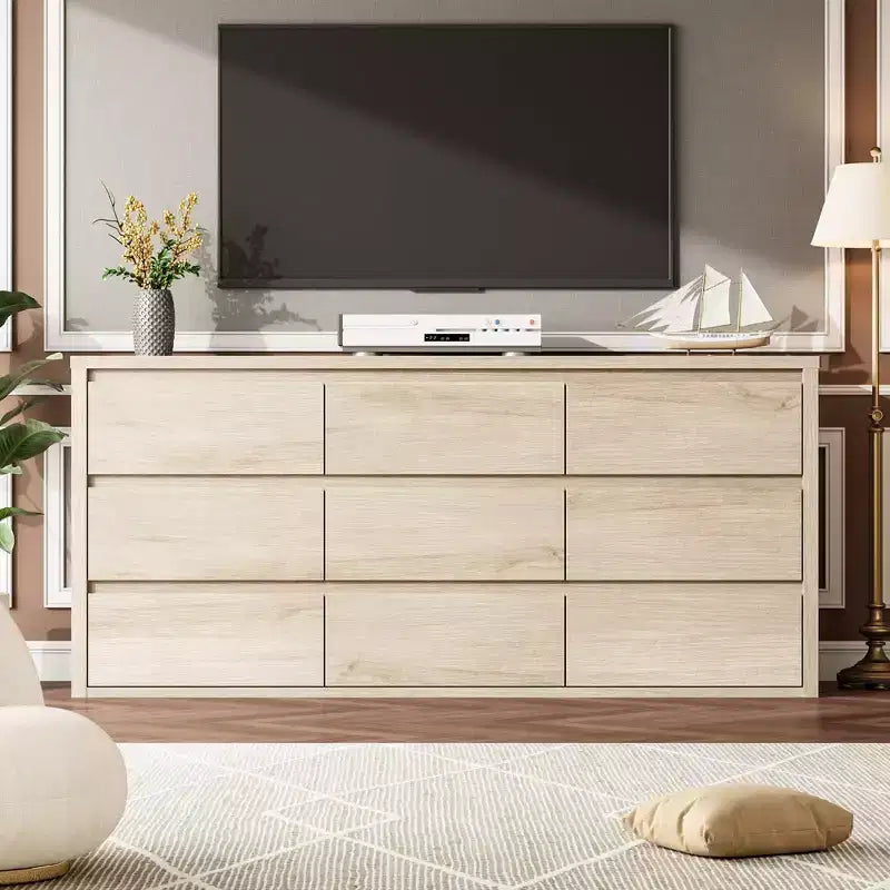 9 Drawer Dresser for Bedroom  Wide Modern Chest of Drawers, Large Wood Dresser Storage Organizer for Living Room, Hallway & Entryway