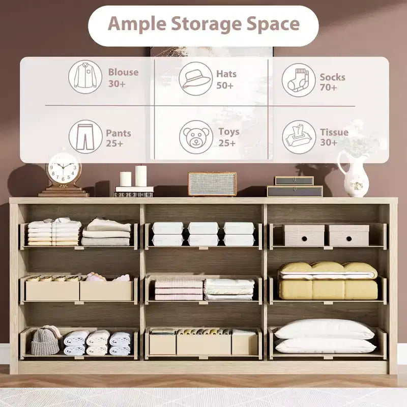 9 Drawer Dresser for Bedroom  Wide Modern Chest of Drawers, Large Wood Dresser Storage Organizer for Living Room, Hallway & Entryway
