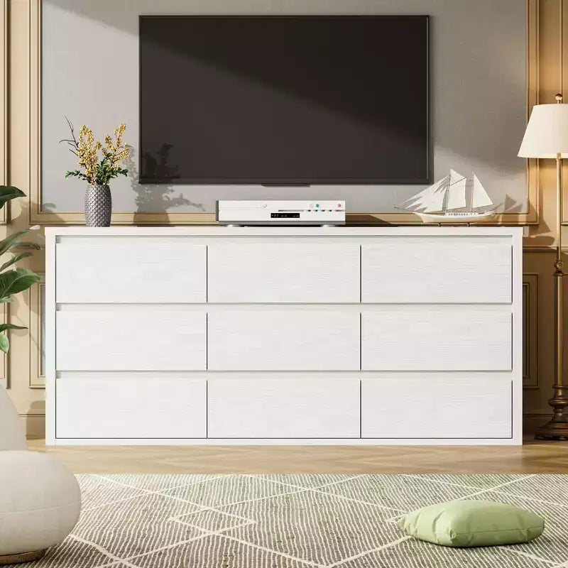 9 Drawer Dresser for Bedroom  Wide Modern Chest of Drawers, Large Wood Dresser Storage Organizer for Living Room, Hallway & Entryway