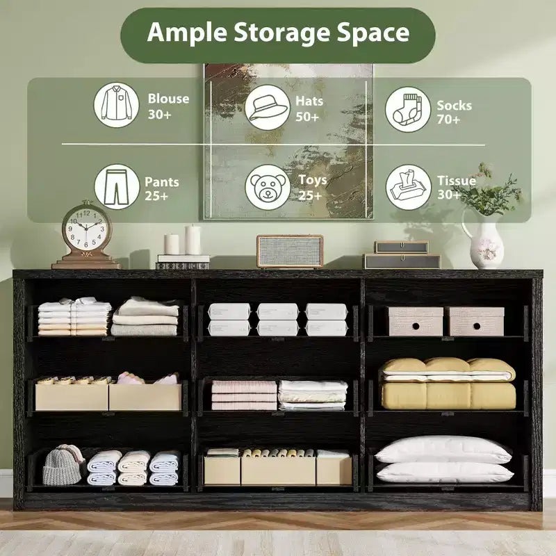 9 Drawer Dresser for Bedroom  Wide Modern Chest of Drawers, Large Wood Dresser Storage Organizer for Living Room, Hallway & Entryway