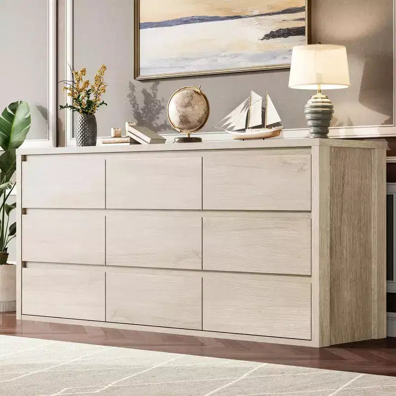 9 Drawer Dresser for Bedroom  Wide Modern Chest of Drawers, Large Wood Dresser Storage Organizer for Living Room, Hallway & Entryway