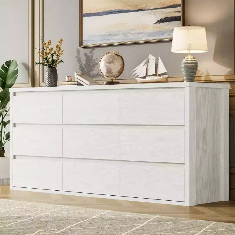 9 Drawer Dresser for Bedroom  Wide Modern Chest of Drawers, Large Wood Dresser Storage Organizer for Living Room, Hallway & Entryway
