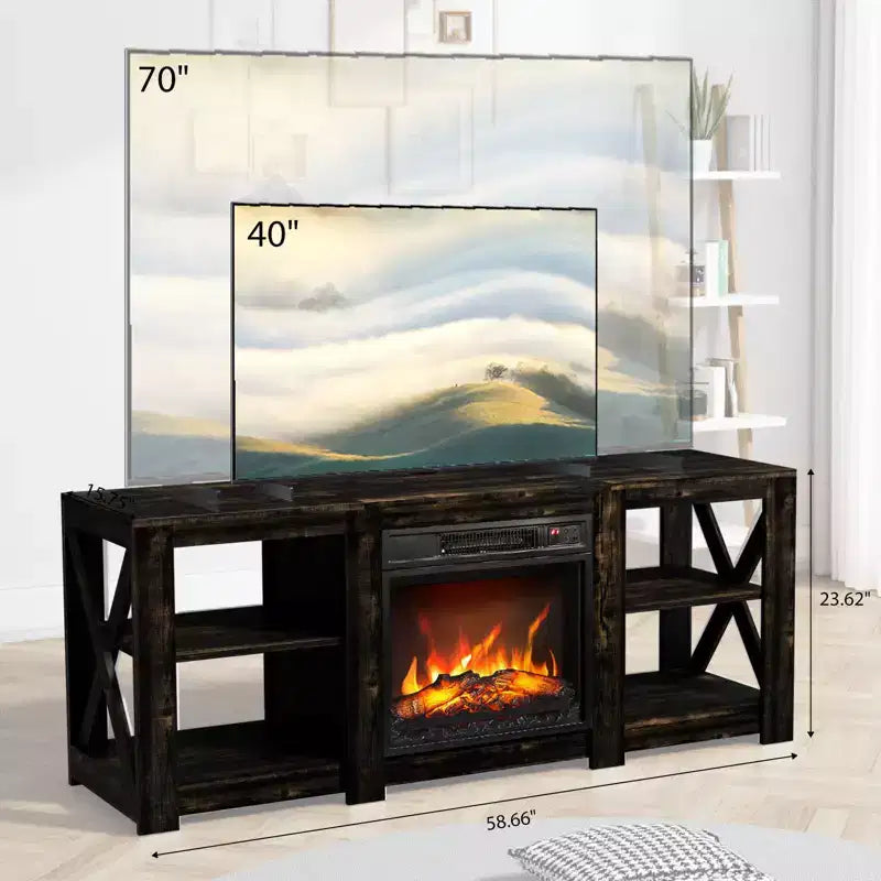 VINGLI TV Stands & Entertainment Centers For Tvs Up To 70'' Farmhouse with 18'' Fireplace