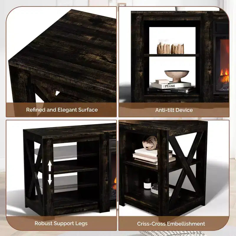 VINGLI TV Stands & Entertainment Centers For Tvs Up To 70'' Farmhouse with 18'' Fireplace